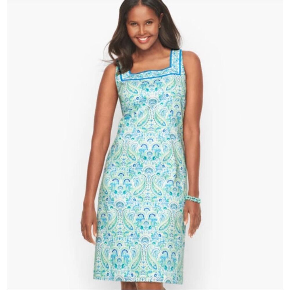 Talbots SHIFT DRESS EXUBERANT‎ PAISLEY Sleeveless Blue White Size 12